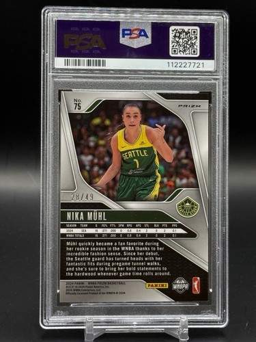 2024 Panini Prizm WNBA Nika Muhl Teal Prizm Rookie 28/49 PSA 9 Mint RC - Picture 2 of 2