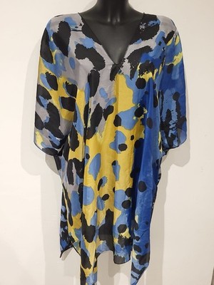 Vintage Bunter Seide Luxus Kaftan Abstrakt Einheitsgröße Resort Urlaub Schwimmen