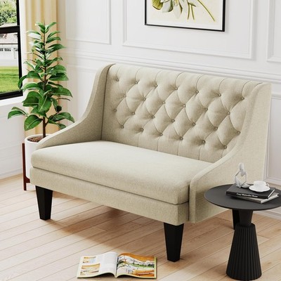 Tongli 50'' Small Modern Loveseat Settee Sofa Linen Fabric 2-Seat Sofa Couch Tuft