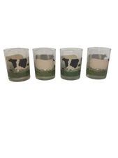 Warren Kimble Animal Collection Set Of 4 Double Old Fashioned Glasses Sheep Cow