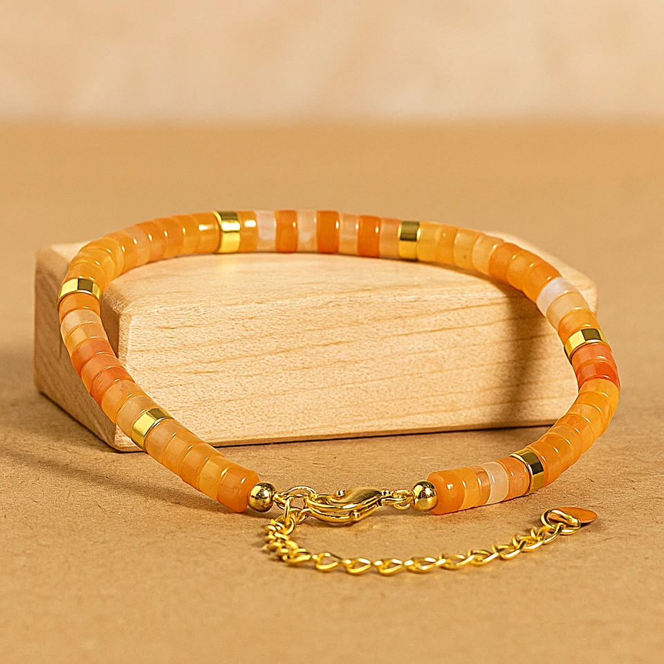 Pulsera de cuentas de aventurina naranja natural, regalo hecho a mano, delicadas piedras preciosas curativas Foto 4 de 4