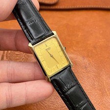 SEIKO 7430-5230 Vintage Quartz Watch Gold Dial Rectangular 25mm New Battery Band