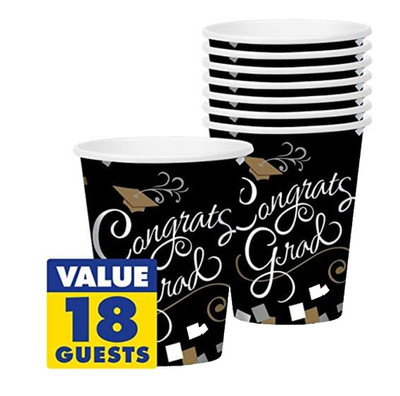 Sophisticated Grad Graduation Party Paper Cups Tableware, 9 Ounces, Pack of 18