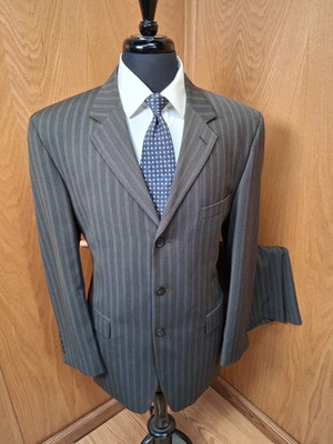 #ad Mazzoni Mens Suit 42r 34 X 28 Medium Gray Pinstripe Rayon Wool B4 #7 $49.99