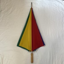 Vtg Rainbow Colorful Umbrella 80s Retro Striped 51 Diameter Wooden Handle LBGTQ