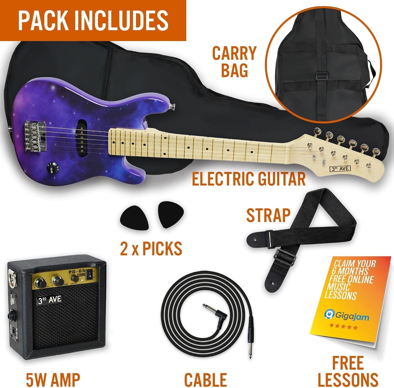 One Sign Free 1/4 Size Kids Electric Guitar Pack for Junior Beginners - 6 Months FREE ...