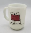 Vtg Anchor Hocking Fire King SNOOPY Milk Glass Coffee Mug - ALLERGIC TO MORNING"