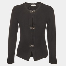 Salvatore Ferragamo Black Cotton Knit Gancini Style Cardigan S