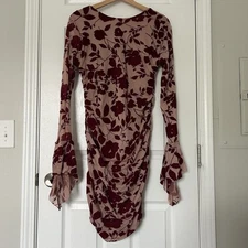 Boohoo Plus Devore Ruched Flare Sleeve Shift Dress in Plum