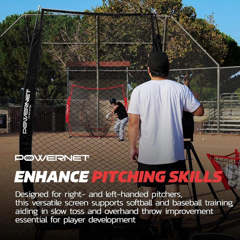 Rede de equipamento de treinamento de beisebol PowerNet, portátil 7' x 4', preta  - Imagem 4 de 4