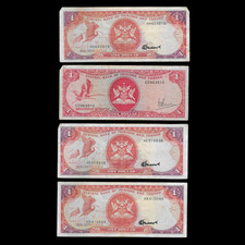 Trinidad & Tobago 4 x One Dollar $1 Banknotes World Paper Money Currency Lot