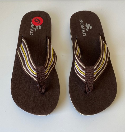 NEW! NOMAD Maui Sandal Women's 6 Brown Striped Web Strap Foam Thong Flip Flop - Picture 8 of 8