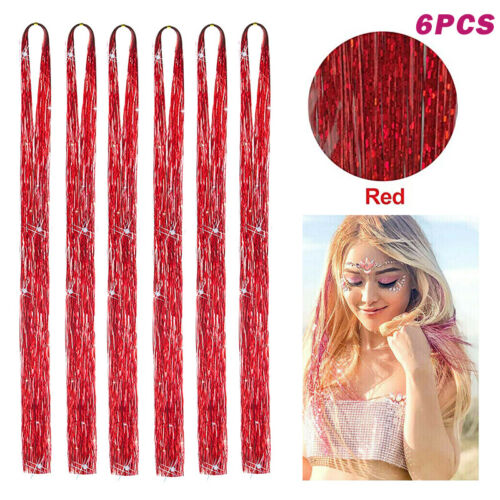 Rainbow Tinsel Hair Holographic Sparkle Hair Piece Highlight Hair Extensions UK - Picture 52 of 66