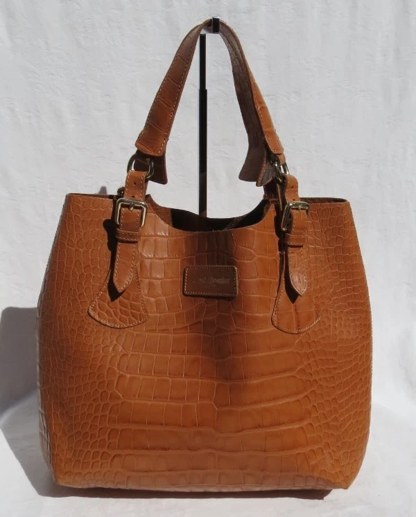 RUSSELL BROMLEY London Brown Moc Croc Leather Shoulder Bag Tote