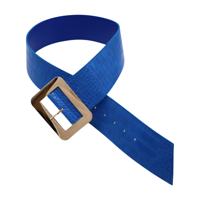 Women Blue Wide Faux Leather Band Fashion Belt Big Square  display picture 1