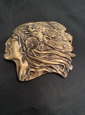 Vintage Solid Brass Native American Indian Chief Head Belt Buckle Western Preown
