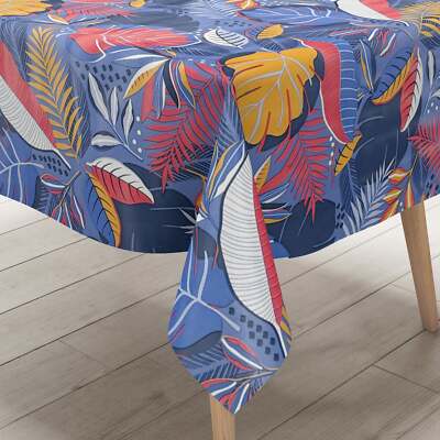 Wachstuch Tischdecke C142102 blau Monstera Dschungel Blätter eckig rund oval