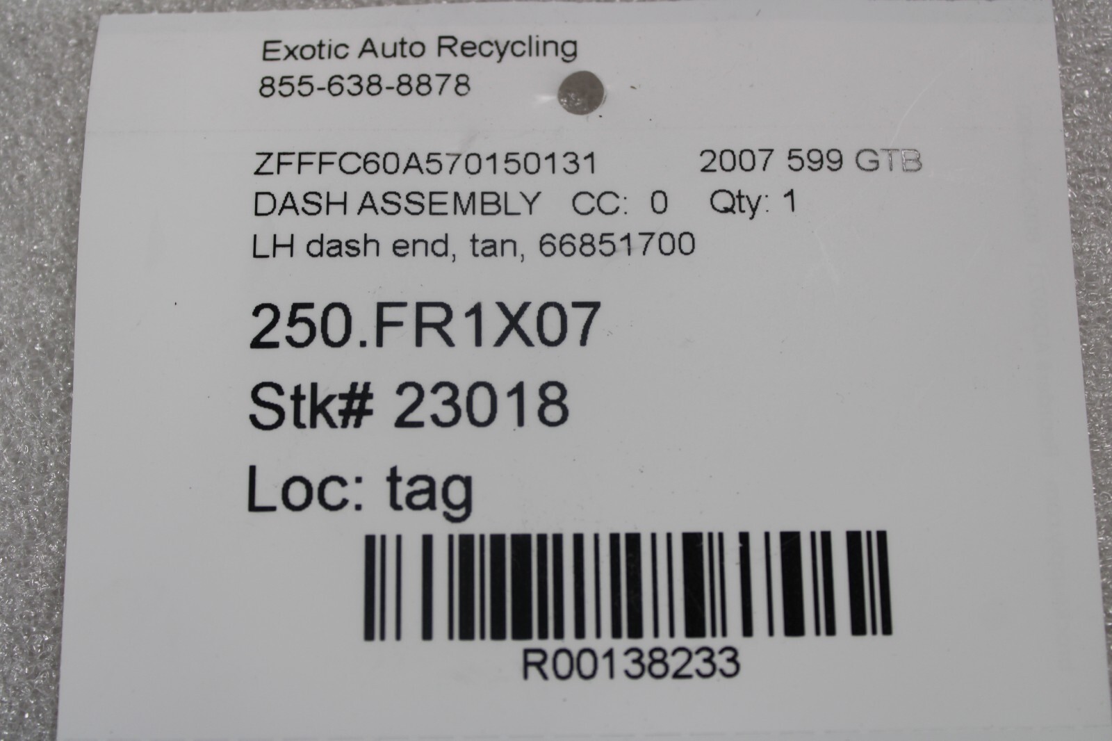 Ferrari 612 Scaglietti, 599, LH, Dash End Interior Trim Panel, Used, 66851700