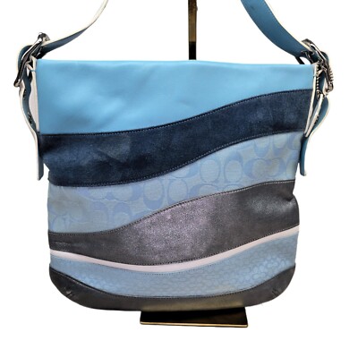 Coach Vintage Signature Wave Duffle Patchwork Hobo Bag – Blue