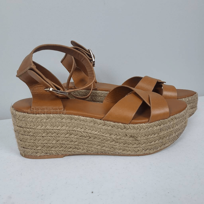 ZARA Tan Leather Hessian Wedge Sandals Shoes Size 39 UK 6 US 