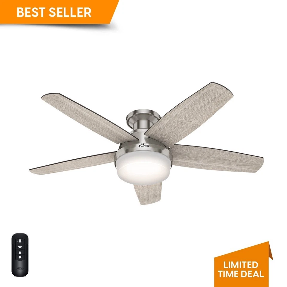 Ventilador Hunter 48 pulgadas bajo perfil níquel cepillado ventilador de techo con luz y control remoto Foto 3 de 4