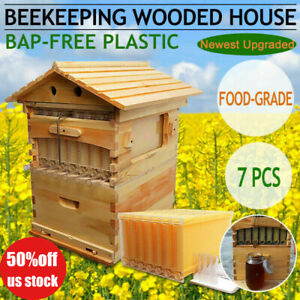 7 Pcs Honey Beehive Hive Frames + Beekeeping Cedarwood Super Brood House Set US