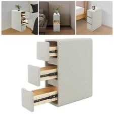 Light Grey Solid Wood Bedside Table with 3 Drawers for Small Spaces