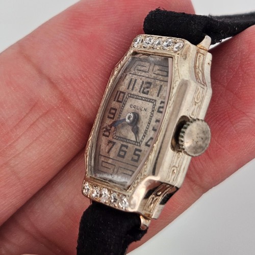 Antique GRUEN 14K Guild Cincinnati & 10 Diamonds Engraved Women's Watch Art Deco - Picture 4 of 14
