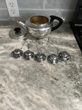 Vintage Mirro Aluminum Teapot With 5 Tea Infusers and 5 Infuser Resting Plates