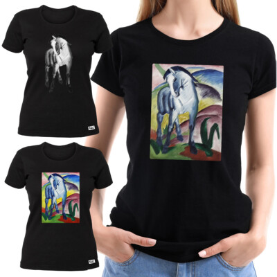 EAKS  Damen Girlie T-Shirt Motiv: ''Franz Marc - Blaues Pferd'' Gemälde Pferde