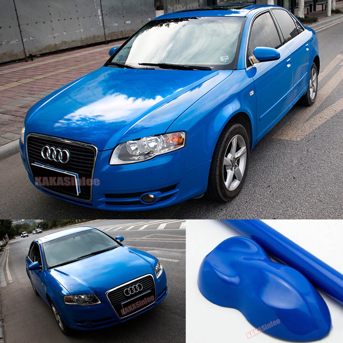 High Glossy D Blue Car Paint Change Bright Vinyl Wrap Film Sticker