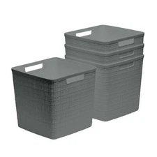 Curver Set of 4 Durable Resin Organization and Storage Basket,Grey