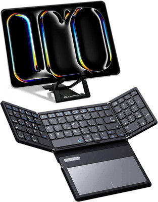 Compact Foldable Bluetooth Keyboard with Touchpad and Numeric Keypad, Black
