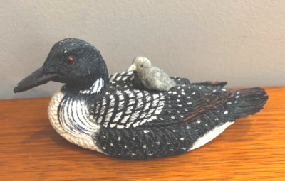 Slifka Common Spotted Loon with Baby Chick on Back 6 in x 2.5 in Resin Stone