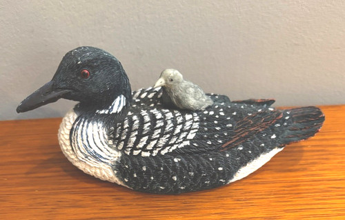 Slifka Common Spotted Loon with Baby Chick on Back 6 in x 2.5 in Resin Stone