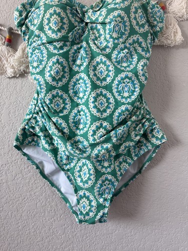 Boden Andros Twist Front Geometric Teal Green Swimsuit Padded Beach Vacation 10 - Picture 5 of 10
