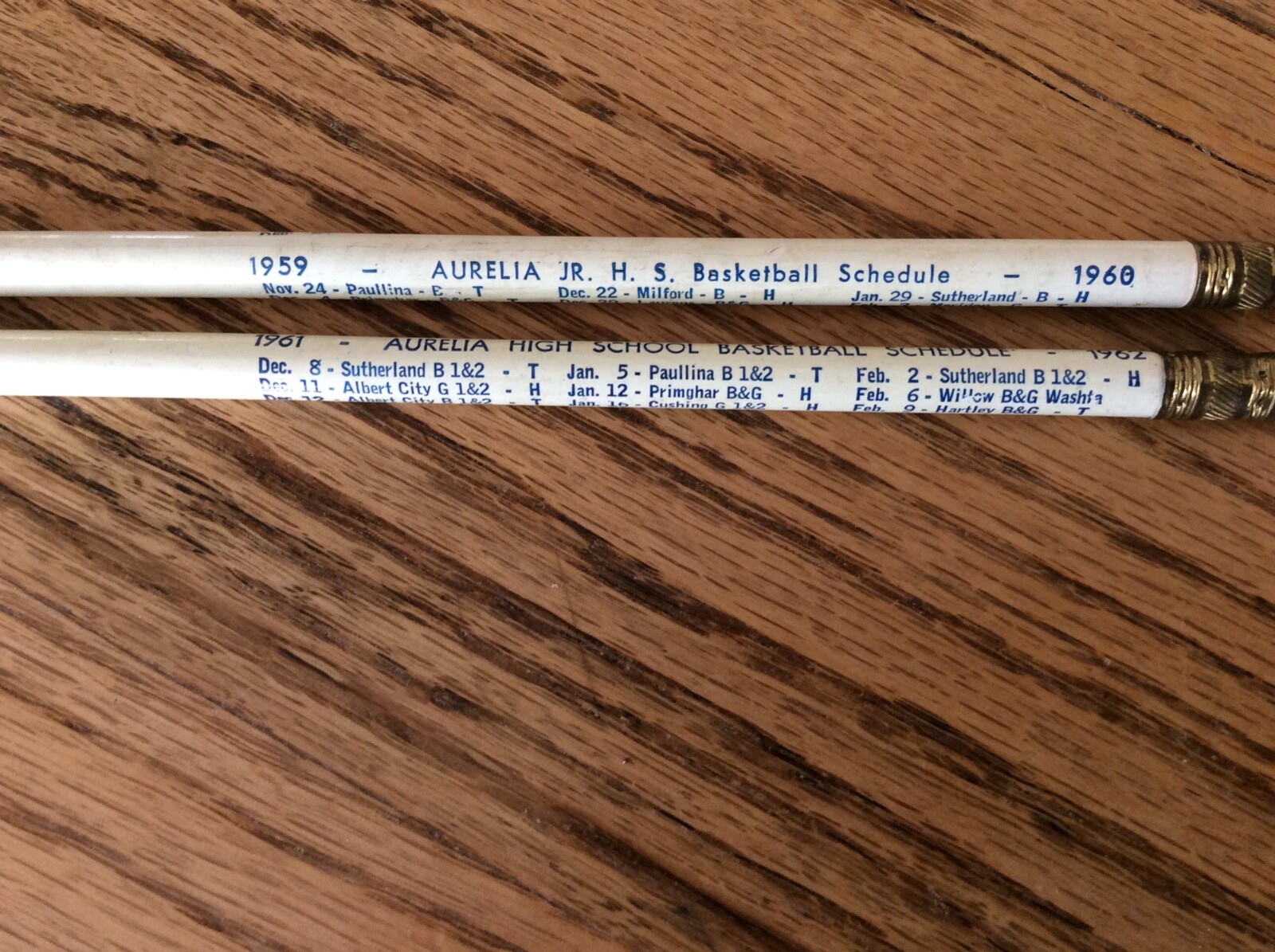1959-1962 Aurelia Jr & High School Basketball Schedules On UNUSED Pencils Iowa