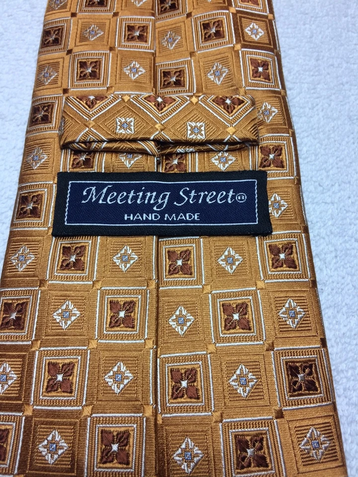 CORBATA MEETING STREET HOMBRE DORADA CON MARRÓN Y AZUL 3,75 X 60 NUEVA SIN ETIQUETAS Foto 4 de 4