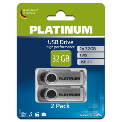 Platinum TWS USB-Stick 32 GB USB 2.0 2er Pack 64 GB Gesamt-Speicher Schutzbügel