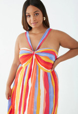 Forever 21 Plus Size Multicolor Striped Halter Maxi Dress 0X/2X/3X