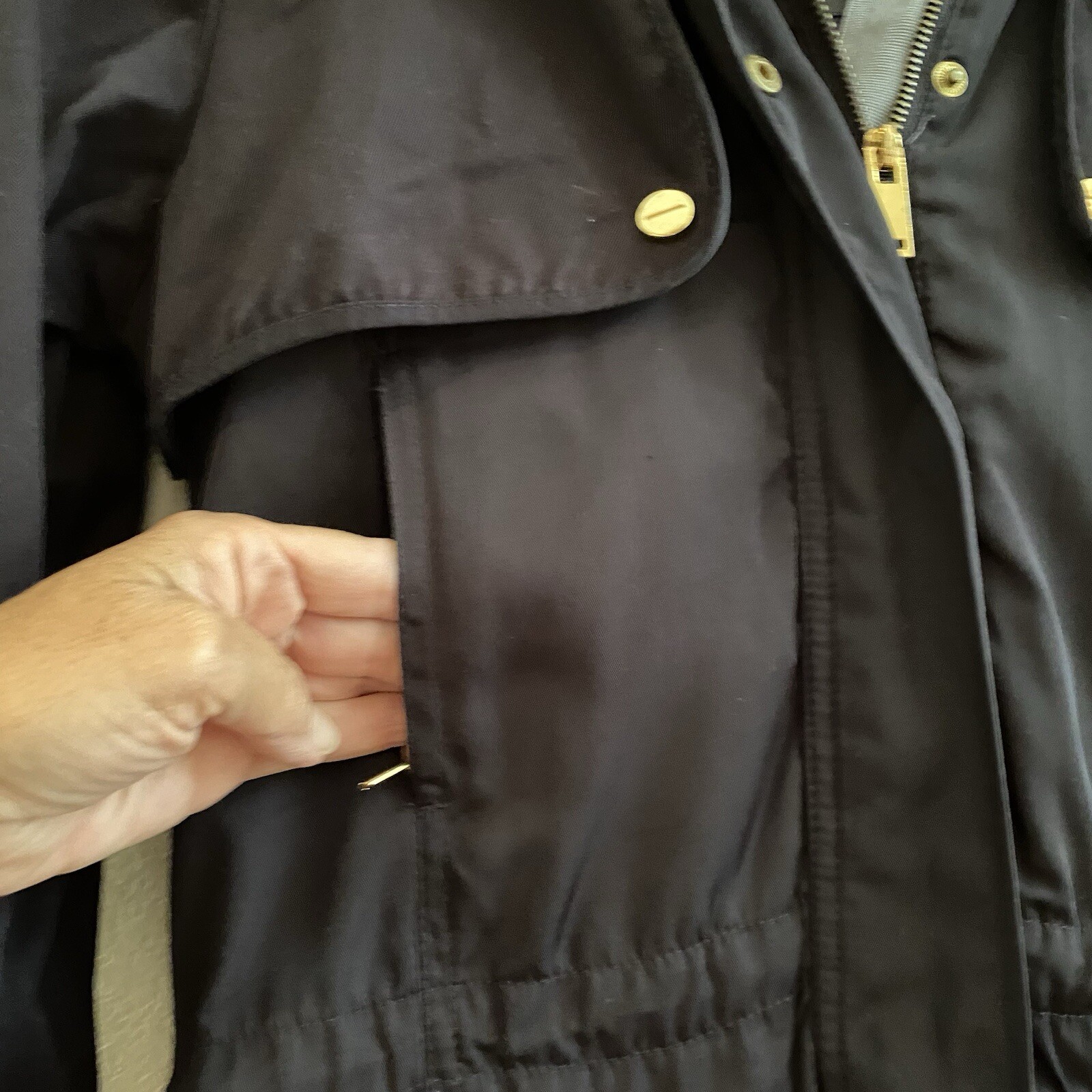 Zara Basic Black Zip Hooded Pockets Cinched Waist… - image 2