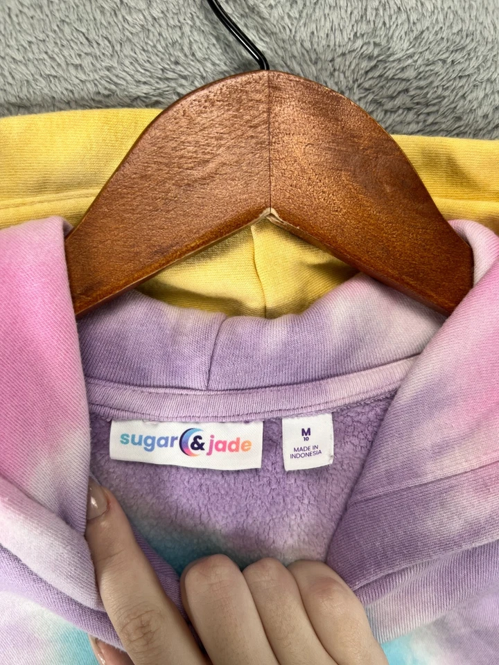 Niñas Sudaderas con Capucha Medianas 10 Azul Azúcar y Jade Bullseye Tie Dye Sudadera Recortada Foto 3 de 4