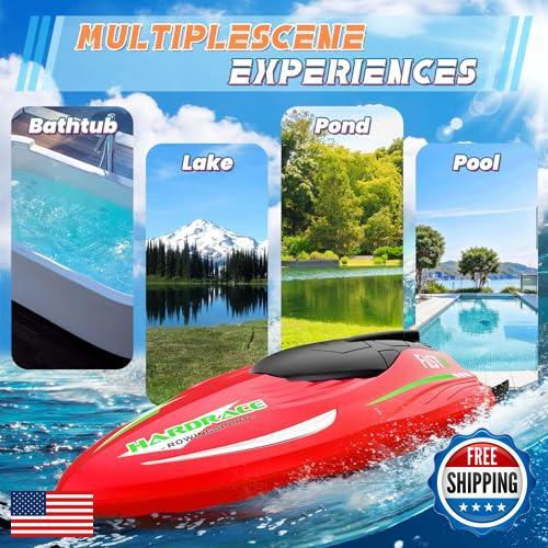 JQTOYD 2.4GHz Stunt RC Boat, Remote Control Boats for Kids and Adults with LE - Picture 2 of 5
