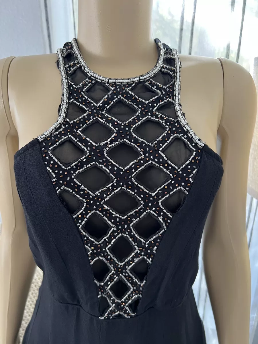 Black High Neck Embellished Cocktail Dress Millau Size XS