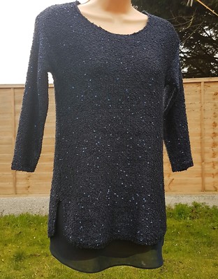 LADIES Sweater Evening Jumper Papaya Weekend Sequins Navy