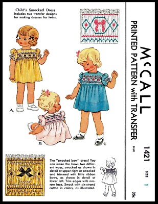 McCall # 1421 Cute Smocked Dress Frock Fabric Material Sewing Pattern  1940's | eBay