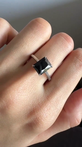 Anello di fidanzamento solitario diamante nero forma ottagonale zirconi diamante - Video 1 di 1