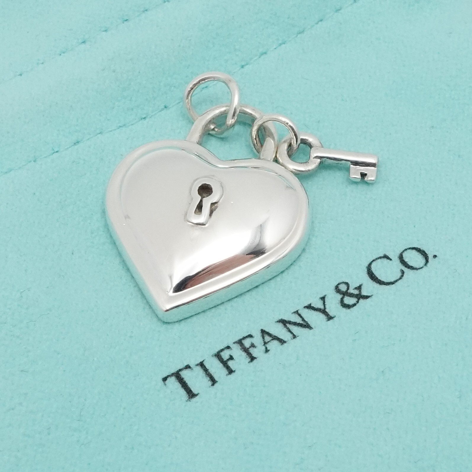 1994 Tiffany & Co. Sterling Silver Heart Key Padlock Pendant 1