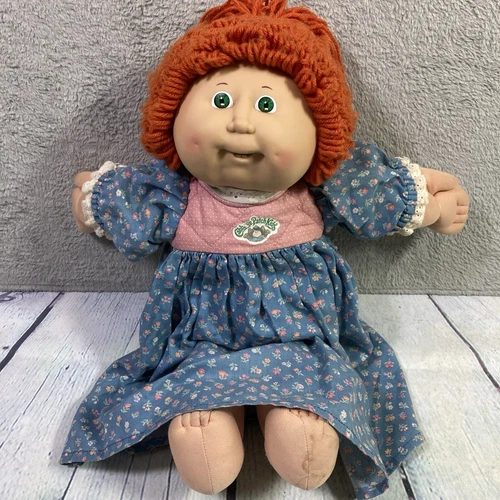 Vintage Cabbage Patch Kids Doll 1986 Red Hair Green Eyes 2 Dimples 17" L w Dress