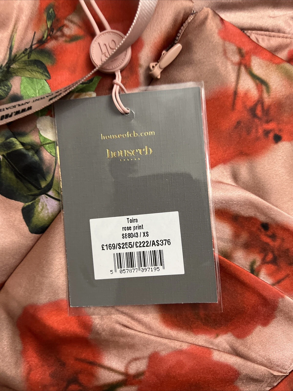 Ho of CB Toira corsetto floreale raso mini abito stampa rosa San Valentino XS